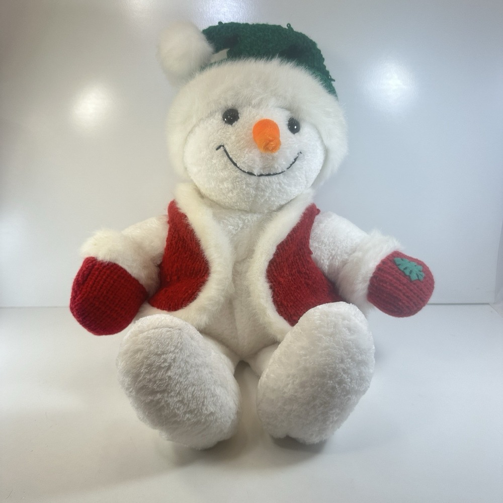 Vintage Rare CommonWealth White Snowman Fur Green Hat Red Vest 20"